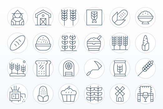 Grain Pixel Optimized Set with 24 128x128 Thin Line Icons vector