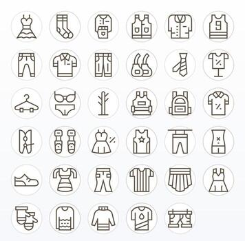 35 High Resolution Regular Line Icons optimized for Apparel Pixel Aligned display vector