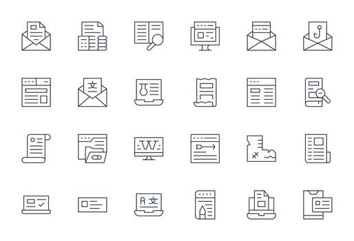 Digital Document Exclusive Set featuring 24 Thin Line Grid Fitted 256x256 Icons vector