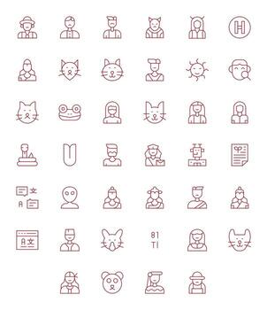 Character Icon Repository containing 40 Thin Line 128x128 Editable graphics vector