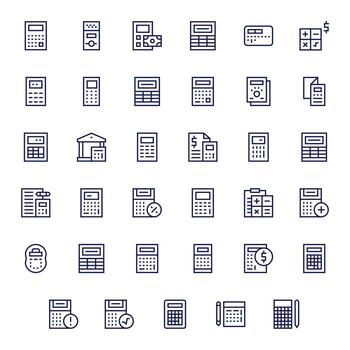 35 íconos inspirado por calculadora en píxel optimizado alto resolución regular línea calidad vector