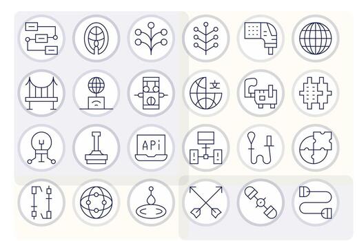 24 Icons for Connection Point featuring High Resolution PIXEL Perfect Thin Line Graphics vector