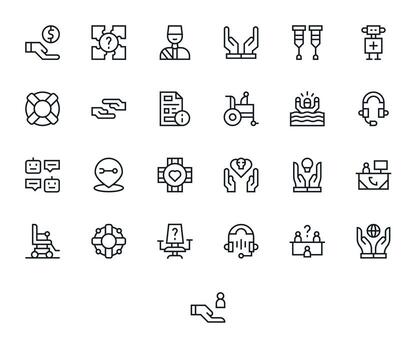 Assistance Essential Set including 25 Editable Regular Line High Resolution Icons vector