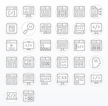 32 íconos para html optimizado en píxel alineado 256x256 Delgado línea resolución vector
