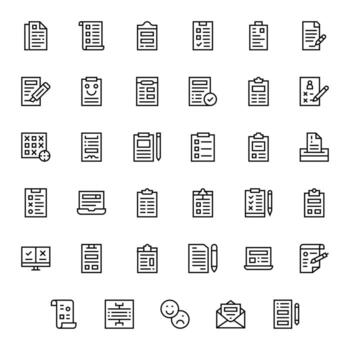 Questionnaire Comprehensive Bundle with 35 Grid Fitted Regular Line High Resolution Icons vector