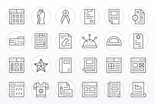 Thin Line Pixel Aligned Icons from Template Set with 24 64x64 Icons vector