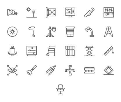 Adjustable Graphics Pack including 25 Regular Line High Resolution Grid Fitted Icons vector