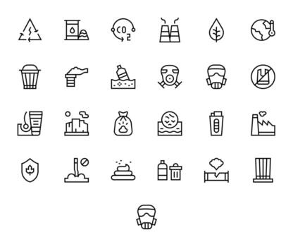 25 High Resolution Regular Line Icons optimized for Pollution PIXEL Perfect display vector