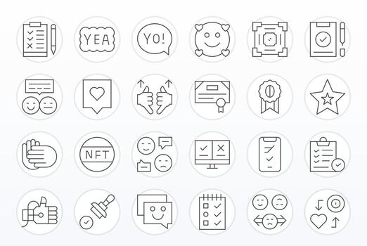 24 editable 128x128 íconos para aprobación en elegante Delgado línea diseño vector