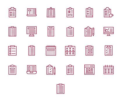 Tasks Premium Bundle with 25 64x64 Grid Fitted Regular Line Icons vector