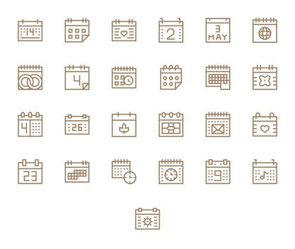 25 Regular Line Pixel Optimized Icons for Date Graphics vector
