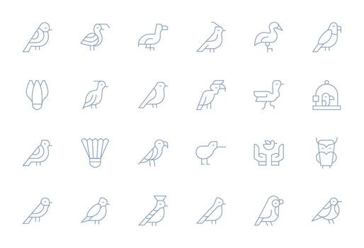 Feathered Comprehensive Bundle with 24 Pixel Optimized Thin Line 64x64 Icons vector