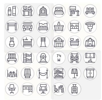 35 Icons for Furniture optimized in Pixel Optimized Retina Ready Regular Line resolution vector