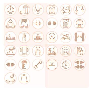 32 Pixel Optimized Thin Line Icons designed for Fitness Interface vector