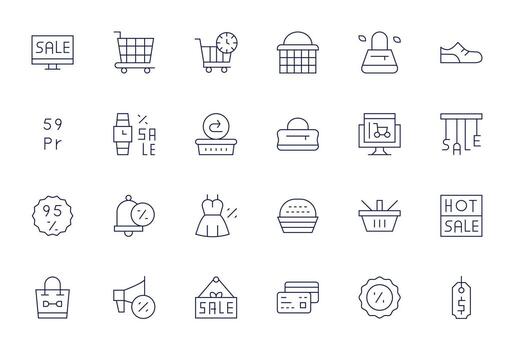 24 Thin Line Icons from Shopping in Retina Ready Pixel Optimized Quality vector