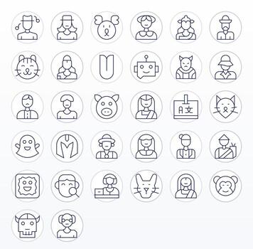 32 Thin Line Icons designed for Character in 128x128 Detail Enhanced format vector