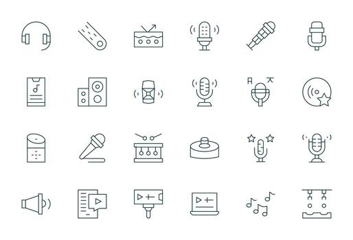 24 Pixel Aligned Thin Line Icons from Audio Collection vector