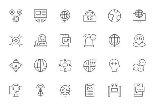 24 Thin Line Icons for Communication in crisp 64x64 Editable resolution vector