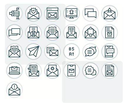 25 íconos inspirado por correo electrónico en píxel alineado alto resolución regular línea calidad vector