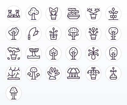 Roots Design Icons featuring 25 Grid Fitted Regular Line Style vector