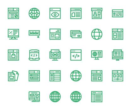 Web Page Comprehensive Bundle with 28 Pixel Aligned Bold Line 64x64 Icons vector