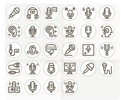 28 Grid Fitted Bold Line Icons from Audio Input Collection vector