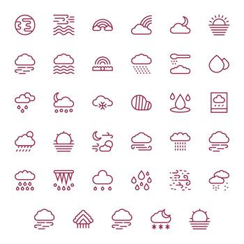 35 Icons for Atmosphere featuring 256x256 Pixel Aligned Regular Line Graphics vector