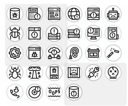 28 High Resolution Icons for Malfunction in Grid Fitted Bold Line Format vector