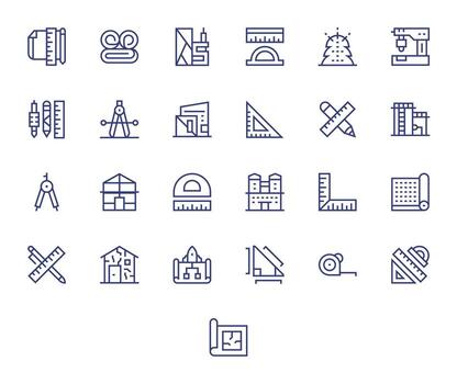 Blueprint Design Icons featuring 25 Display Perfect Regular Line Style vector