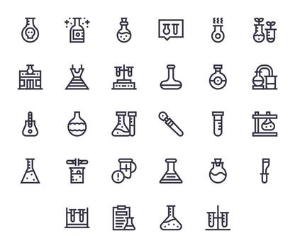 28 High Resolution Icons for Beaker in Pixel Aligned Bold Line Format vector