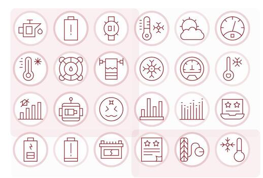 Low High Resolution Icon Pack with 24 Thin Line Grid Fitted Elements vector