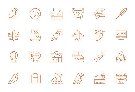 Flight Icon Toolkit featuring 24 Display Perfect High Resolution Thin Line elements vector