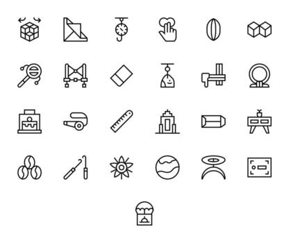 Regular Line Style Object Icons with 25 256x256 Pixel Aligned Designs vector