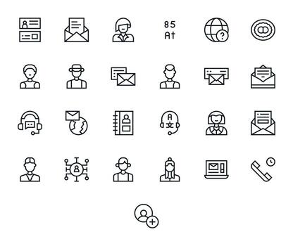 Contact Graphics featuring 25 Regular Line Pixel Aligned High Resolution Designs vector