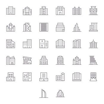 32 256x256 íconos para rascacielos en editable Delgado línea formato vector