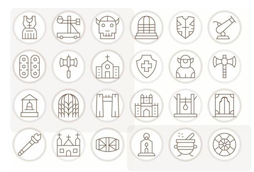 24 Icons for Medieval optimized in Detail Enhanced High Resolution Thin Line resolution vector