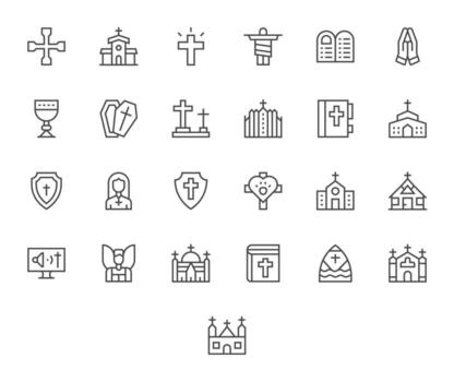 Christianity Digital Pack containing 25 Pixel Optimized Regular Line High Resolution Icons vector