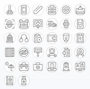 Secure Ultimate Package with 32 Retina Ready Thin Line Grid Fitted Icons vector