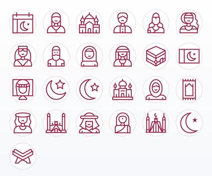 25 128x128 Regular Line Icons optimized for Muslim Display Perfect display vector