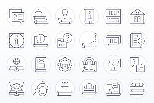 Knowledge Base Icon Set with 24 Thin Line High Resolution Grid Fitted Graphics vector