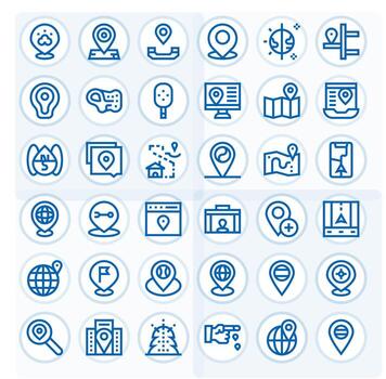 Coordinates Complete Package with 36 64x64 Bold Line Pixel Optimized Icons vector