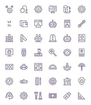 42 Pixel Aligned 128x128 Icons for Technical in elegant Regular Line design vector