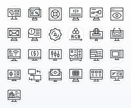 Monitor Icon Toolkit featuring 25 Grid Fitted 256x256 Regular Line elements vector
