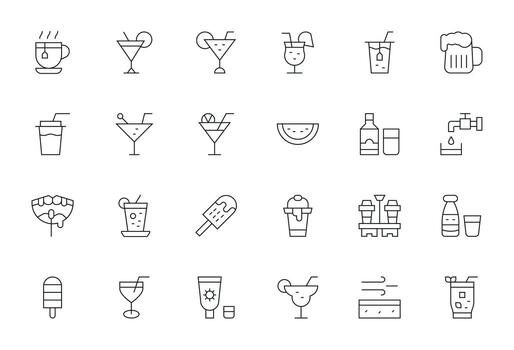 24 Detail Enhanced Thin Line Icons designed for Refreshment Interface vector
