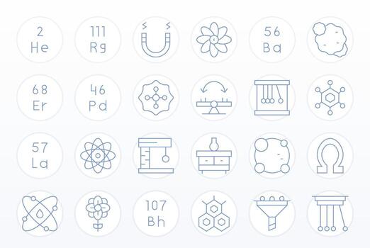 Physics Design Icons featuring 24 Pixel Optimized Thin Line Style vector