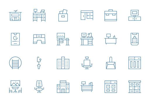 24 íconos para espacio de trabajo optimizado en píxel alineado 64 x 64 Delgado línea resolución vector
