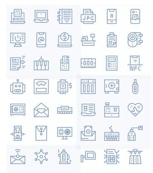 Electronic Icon Collection featuring 42 Pixel Aligned High Resolution Regular Line Designs vector