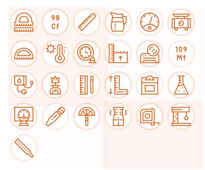 25 Icons inspired by Measurement in Grid Fitted High Resolution Regular Line quality vector