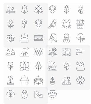 40 cuadrícula equipado alto resolución íconos para primavera en elegante Delgado línea diseño vector