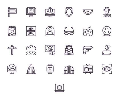 25 Regular Line Pixel Aligned 256x256 Icons from Pixelated Suite vector